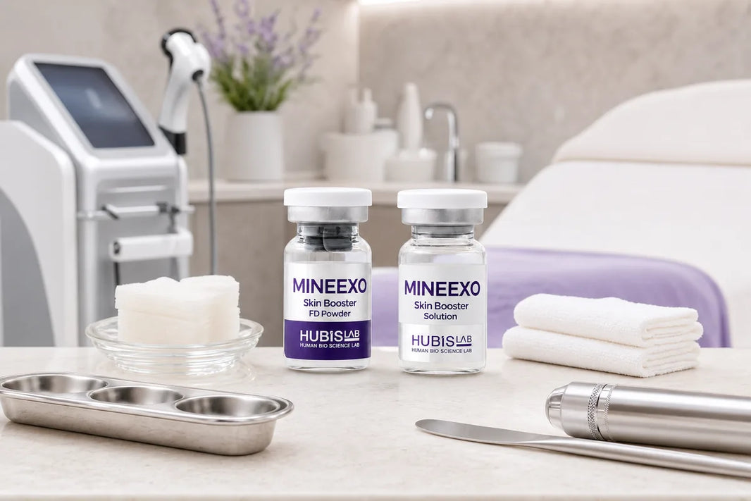 Hubislab Mineexo Skin Booster FD Powder Solution applied in a professional clinic setting following MTS micro needling protocol