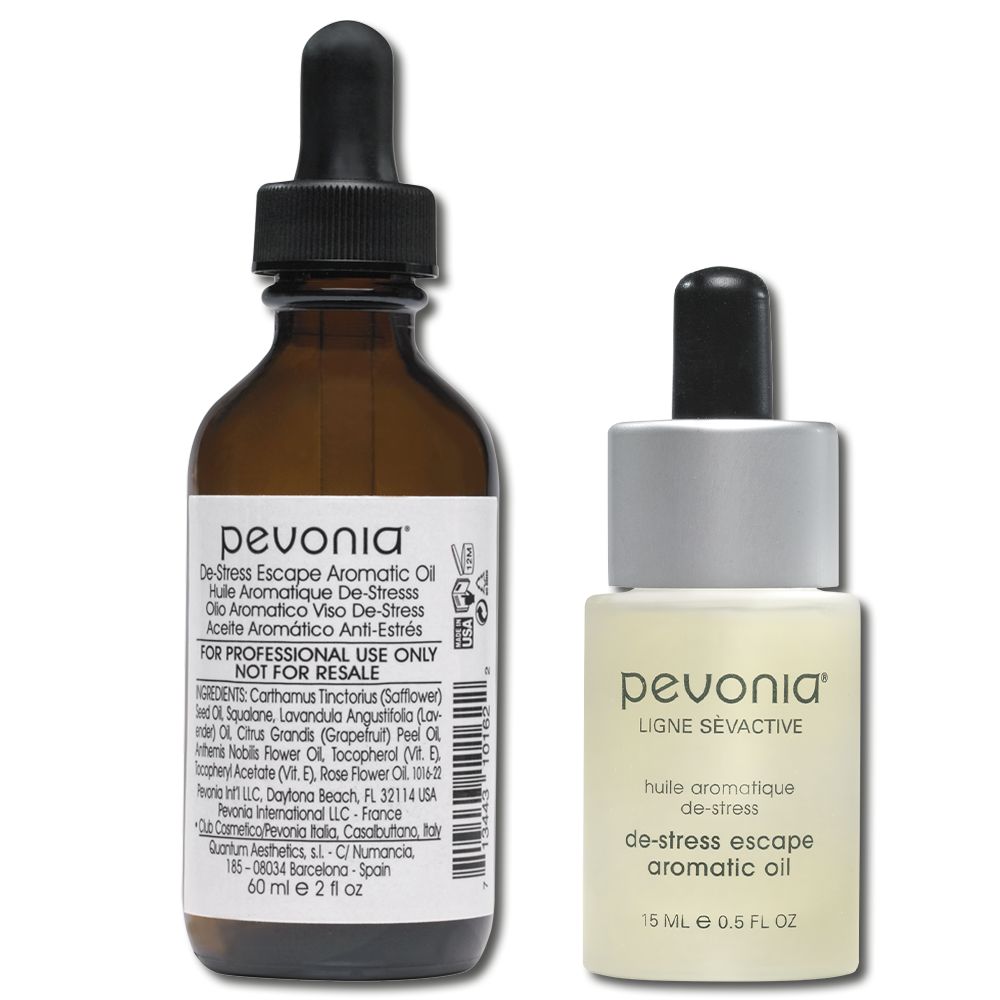 Two Pevonia aromatherapy oil bottles on a white background