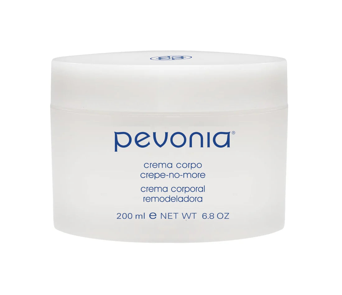 Pevonia crepe-no-more body cream jar on a white background