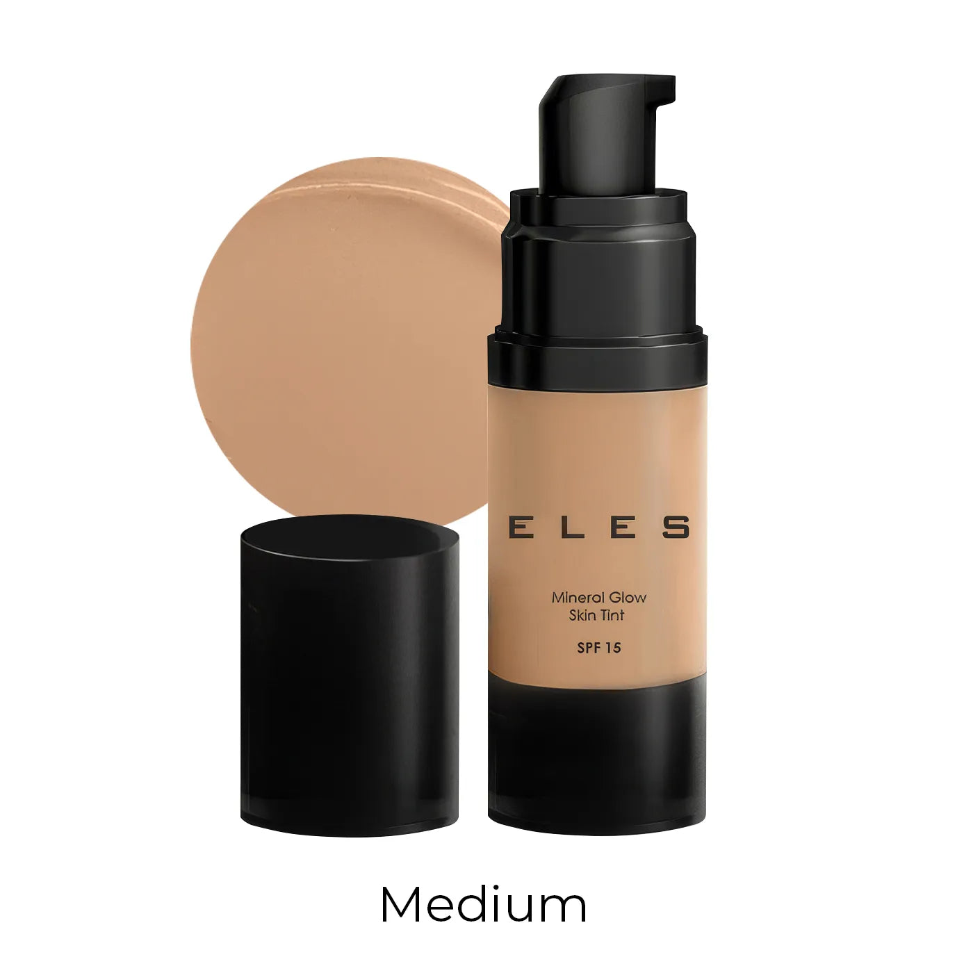 Foundation bottle with applicator and 'ELES' branding on a white background