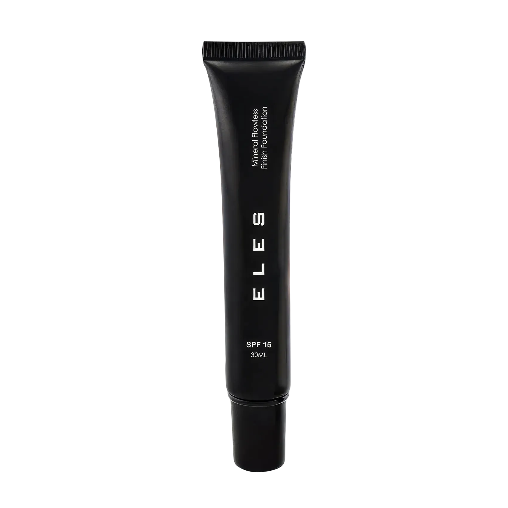 Black cosmetic tube with 'ELES' branding on a white background