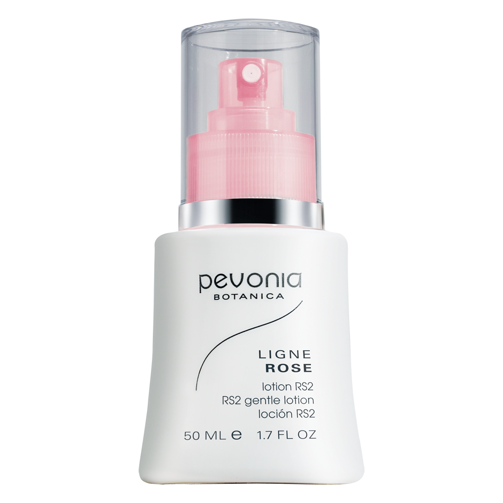 Pevonia Botanica Ligne Rose lotion bottle with pink pump on a white background