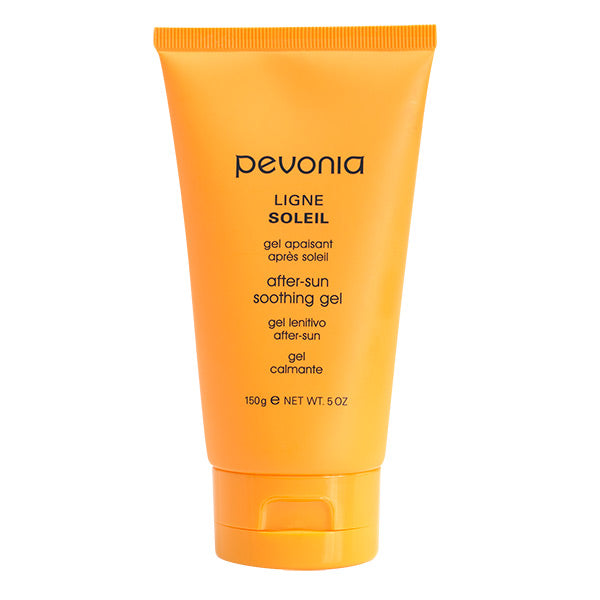 Orange tube of Pevonia after-sun soothing gel on a white background