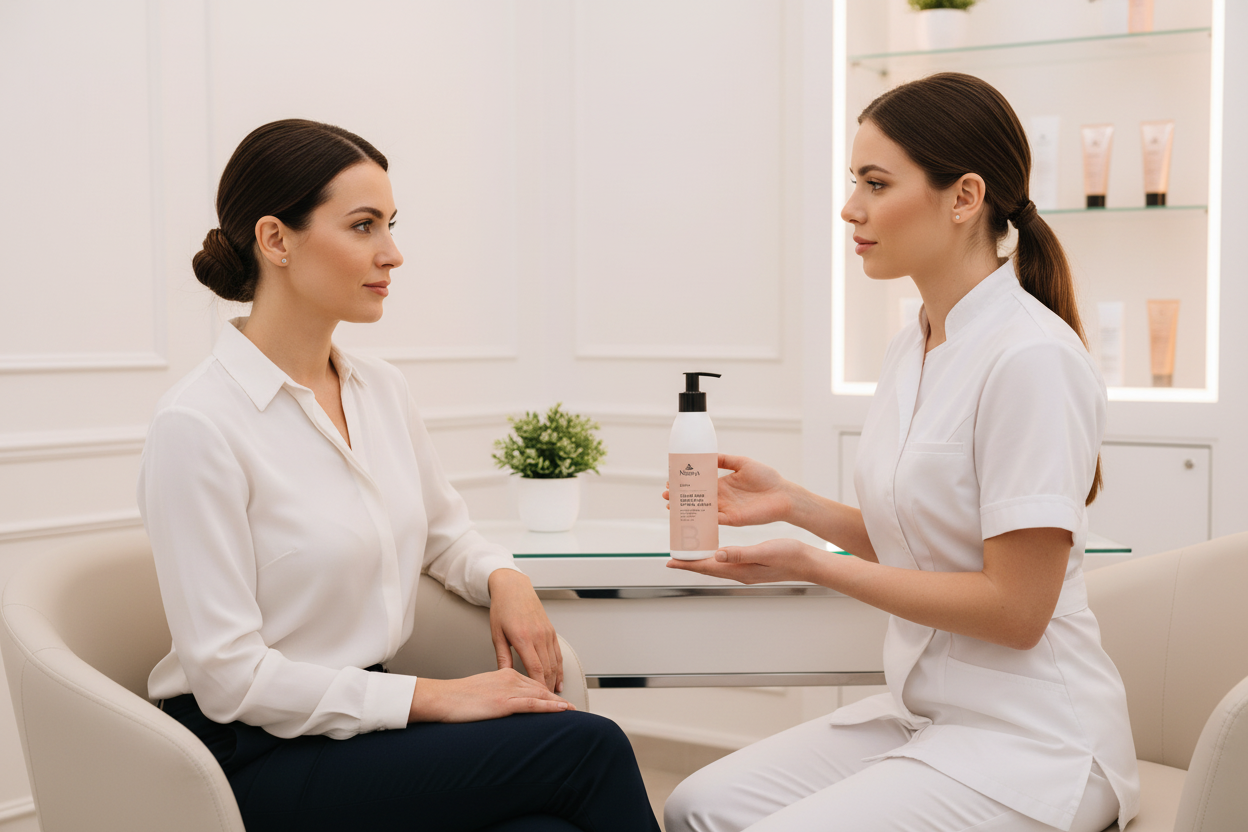 Bottle of Natura's Silky Skin Soothing Hydra Cream on a white background