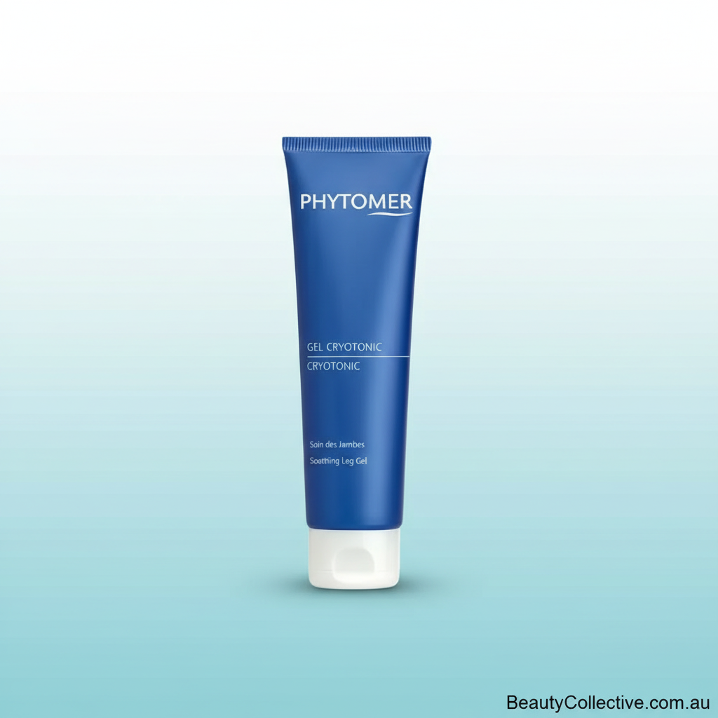 Blue tube of Phytomer product on a light blue background