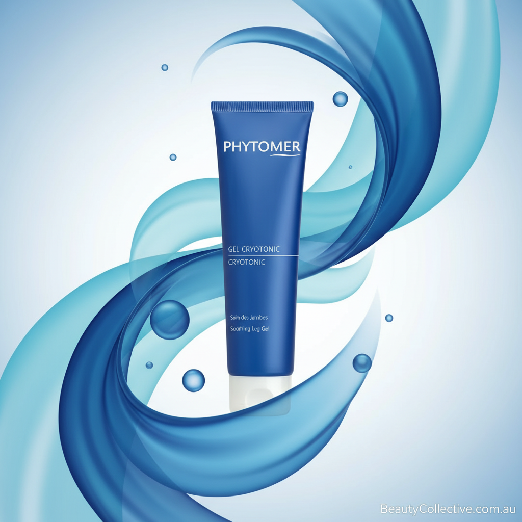 Blue Phytomer tube with swirling blue designs on a light blue background