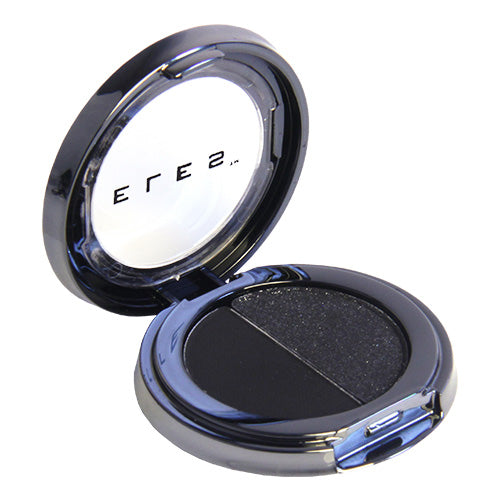 A dual-sided cake eyeliner duo with one side matte and one side shimmering, housed in a black compact with the brand name 'ELEVE' on the top.