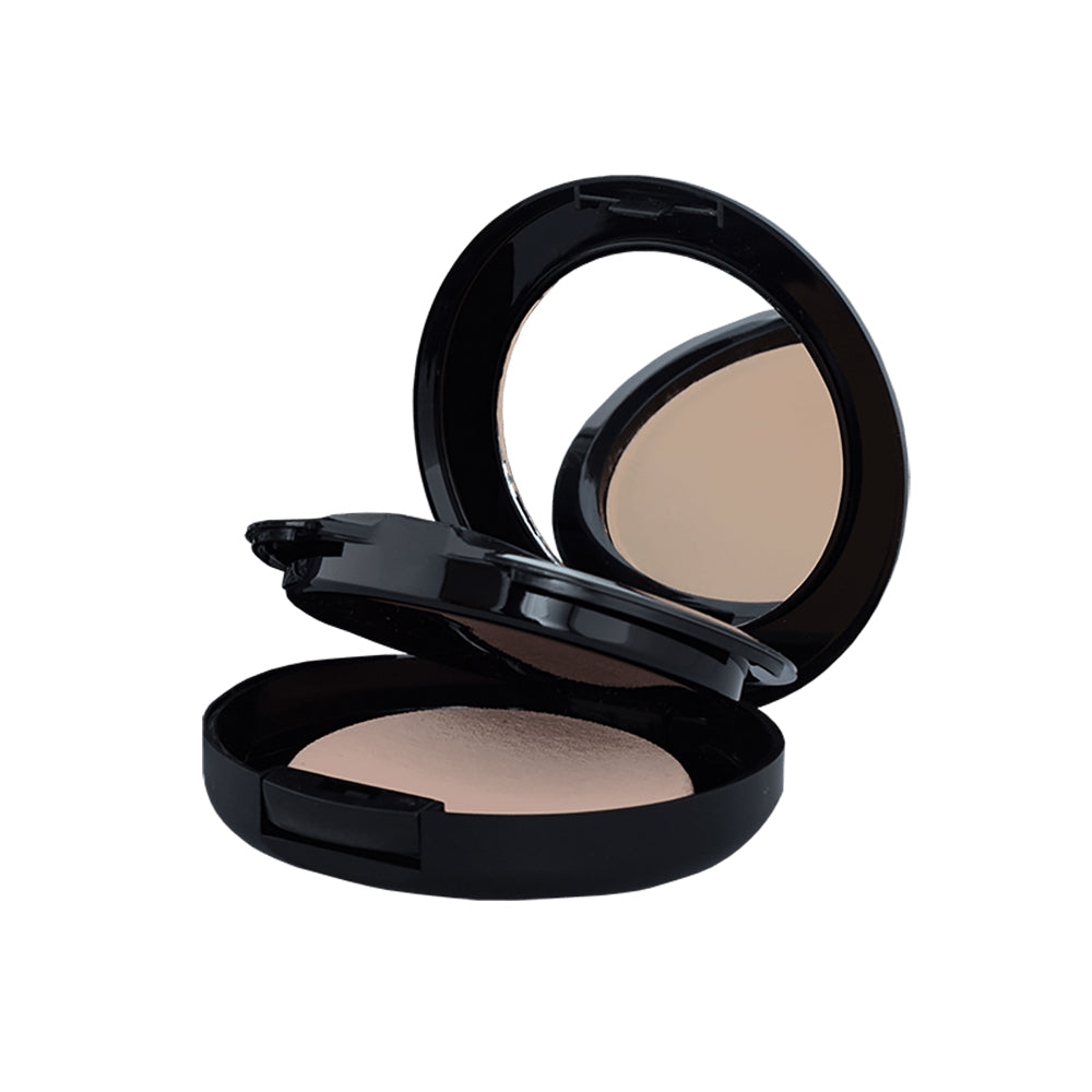 Compact Mineral Veil Cream to Powder Foundation with a mirror, in a black case.