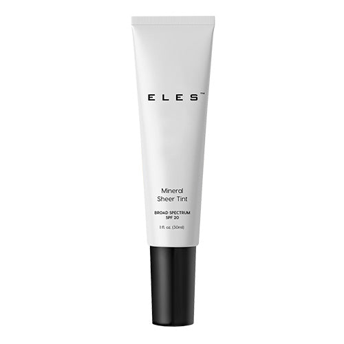 A tube of ELES Mineral Sheer Tint SPF 20 with a white label and black cap.
