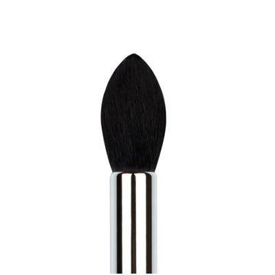 A tapered detail brush with black bristles and a silver metal handle.