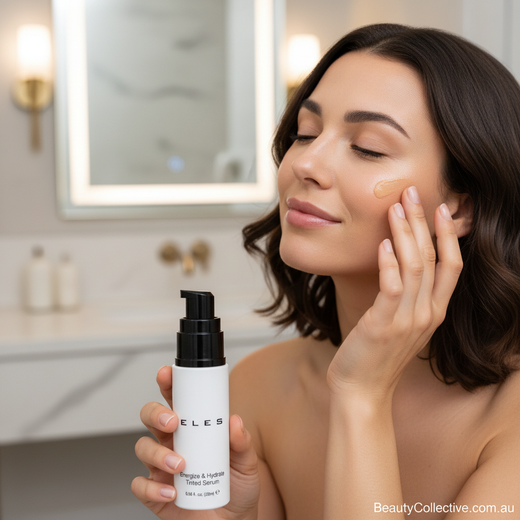Skincare serum bottle with black cap on a white background