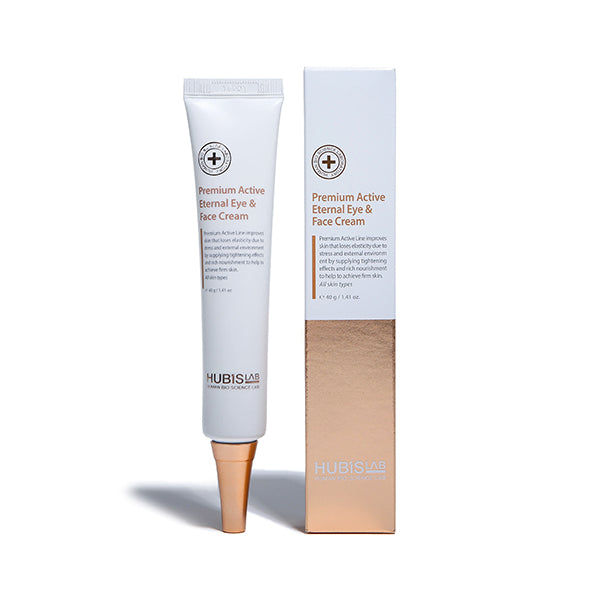 Hubislab Premium Active Eternal Eye & Face Cream with packaging on a white background