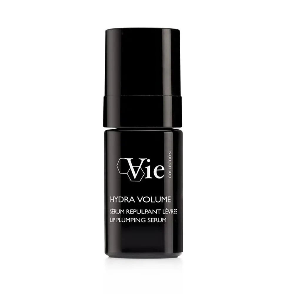 Black serum bottle with 'Vie' branding on a white background