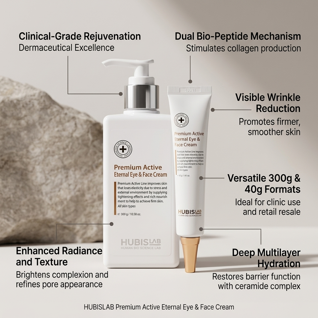 Hubislab Premium Active Eternal Eye & Face Cream with product features highlighted
