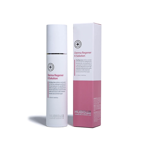 Hubislab post rays line Skincare product 'Derma Regener K Solution' with its packaging on a white background