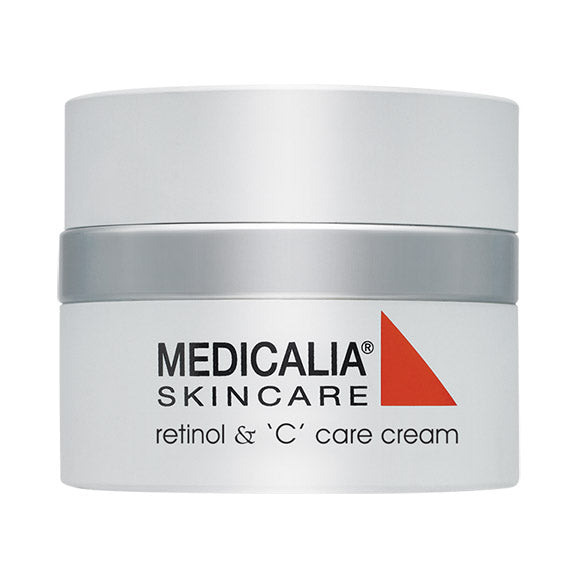 A jar of Medicalia Skincare retinol and 'C' care cream.