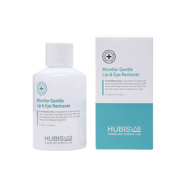 Hubis Lab Micellar Gentle Lip & Eye Remover with packaging on a white background