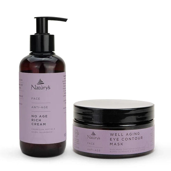 Naturys Anti-Age Face and Eye Professional Bundle featuring No Age Rich Cream 250ml and Well Aging Eye Contour Mask 100ml for professional clinic and salon treatments.