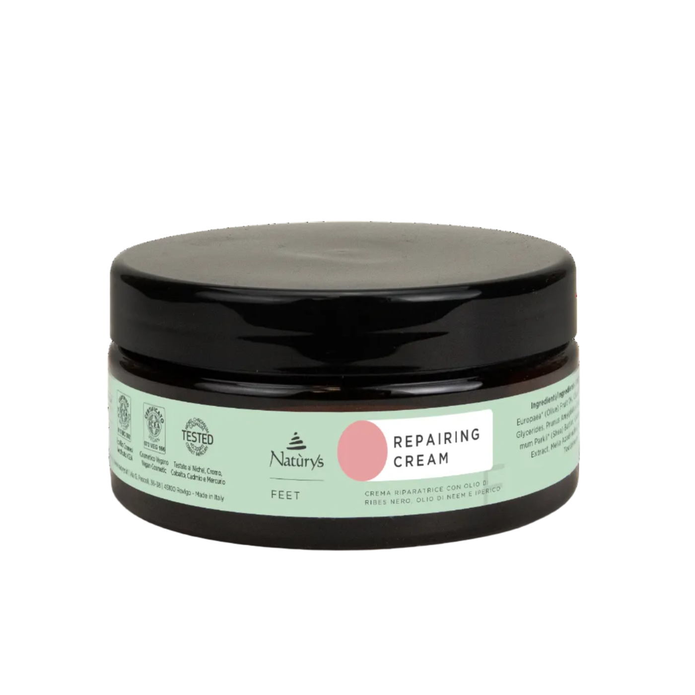 Jar of repairing cream with a green label on a white background