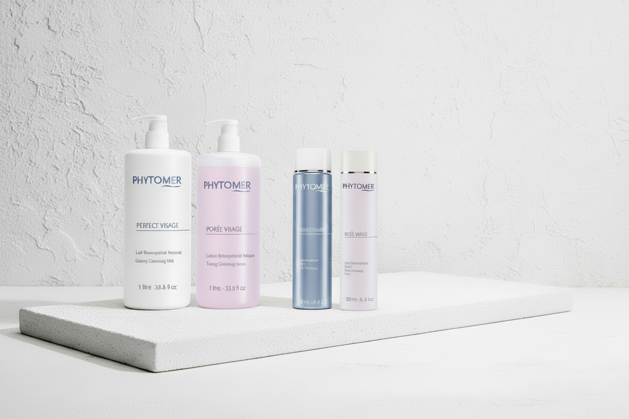 Four Phytomer skincare products on a white surface with a light gray background