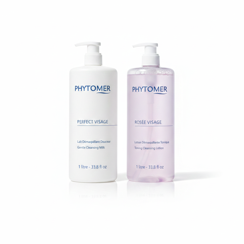 Phytomer facial cleansing and lotion duo bottle 1L on a white background