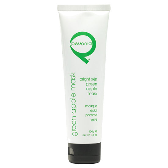 A tube of Pevonia Bright Skin Green Apple Mask, professional size  100ml size, with white and green color scheme.