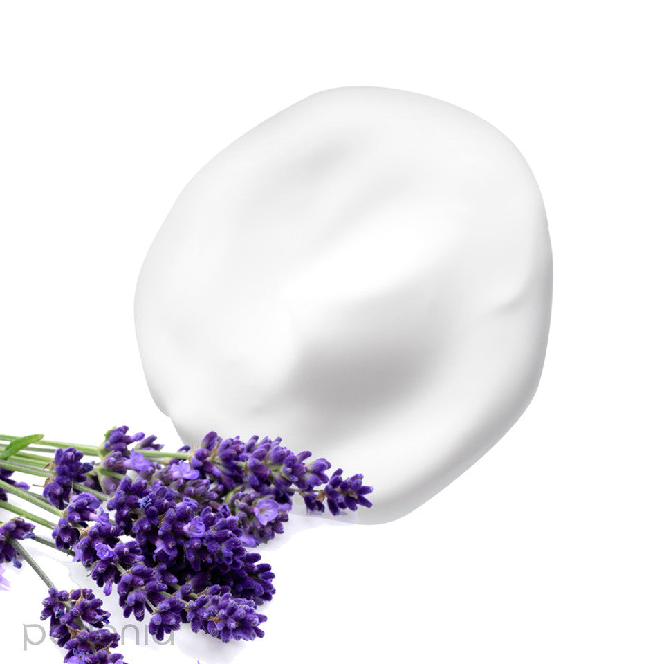Pevonia Preserve Body Moisturizer 150g White ceramic dish with lavender flowers on a white background indicating Texture and ingredients