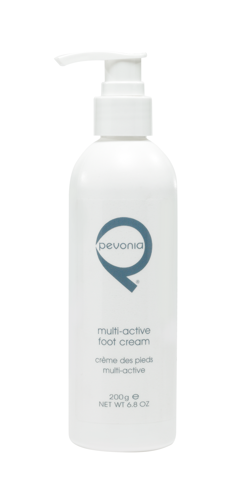 Pevonia multi-active foot cream bottle on a white background