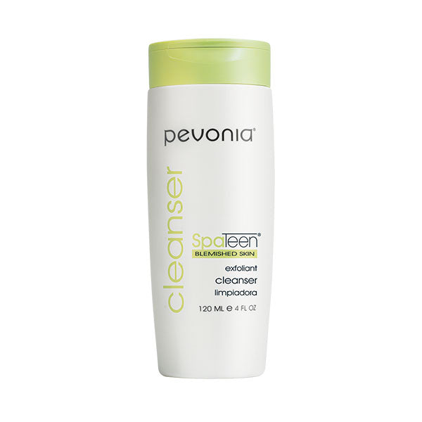 A bottle of Pevonia SpaTeen Blemished Skin Cleanser, labeled as a foaming cleanser for blemished skin, 120ml in size.