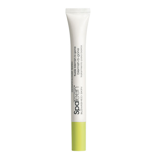 A white tube with green accents labeled 'Spoten' for Teen Blemish B-Gone, a skin care product designed for treating acne.