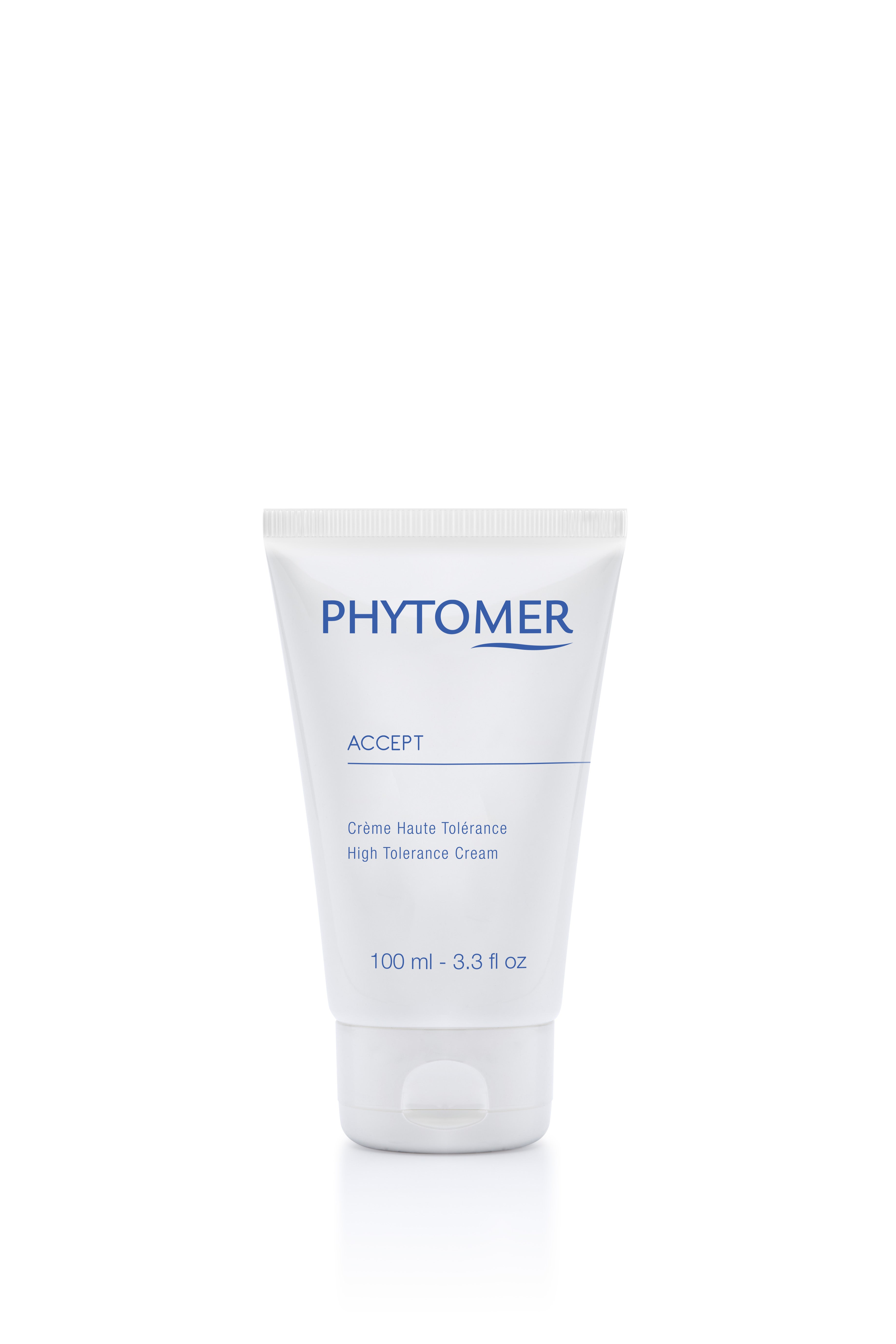 A tube of Phytomer Accept High Tolerance Cream, designed for moisturizing and soothing the skin.
