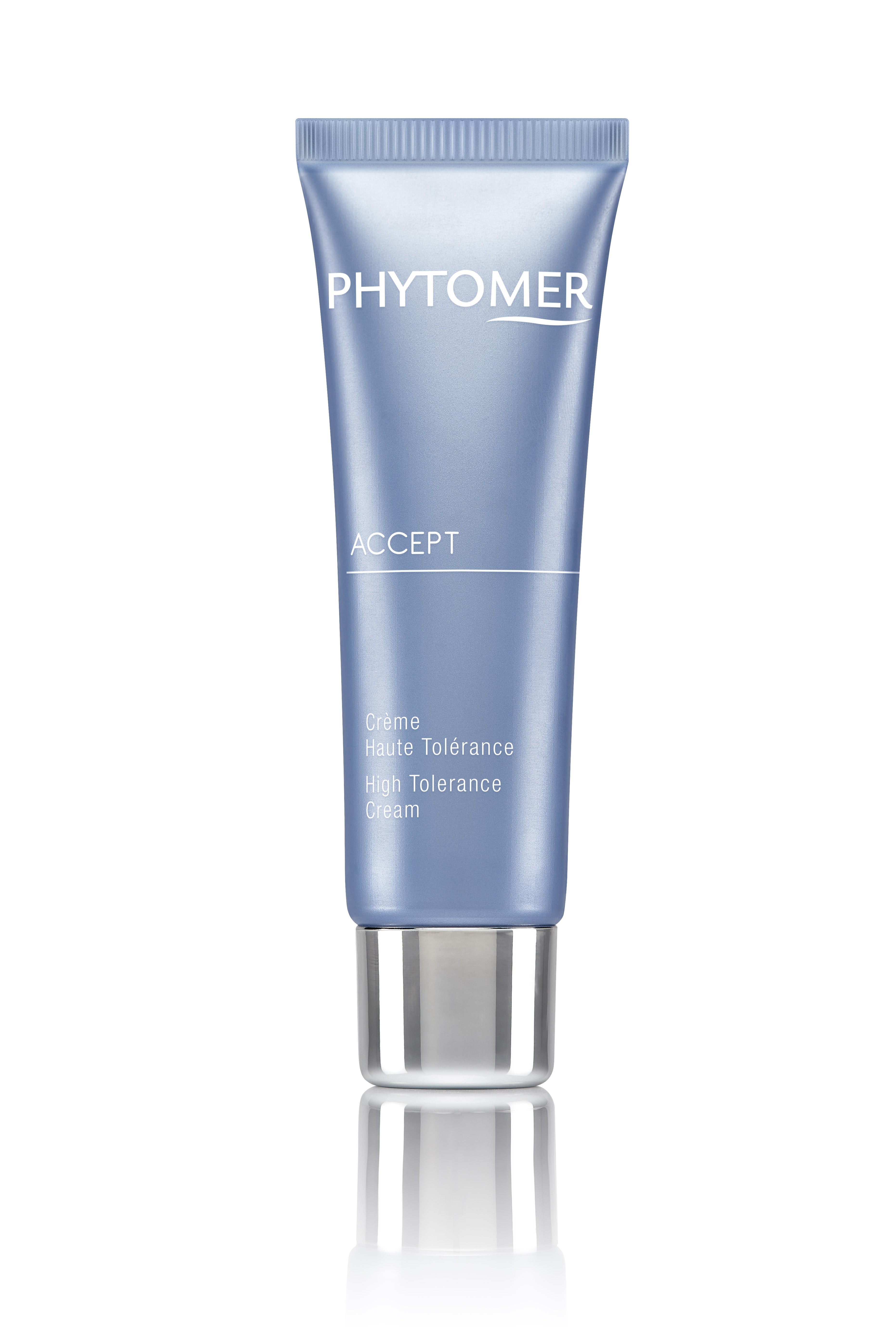 A tube of Phytomer Accept High Tolerance Cream, designed for moisturizing and soothing the skin.