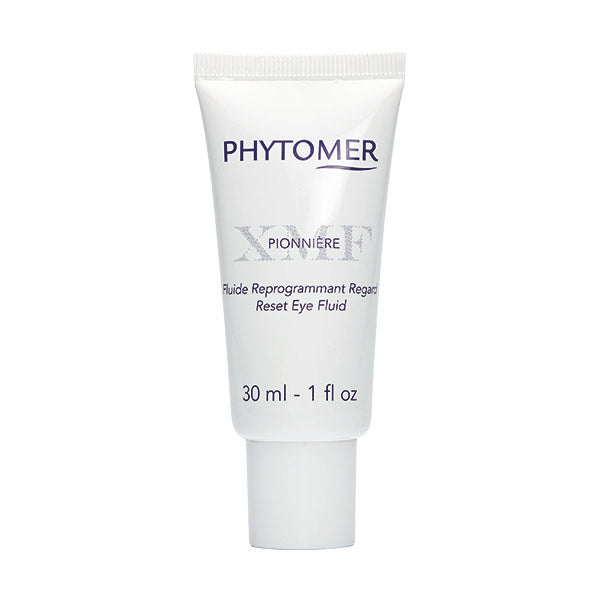 A tube of PHYTOMER Pionnière XMF Reset Eye Fluid, labeled with the brand name, product name, and size of 30ml.