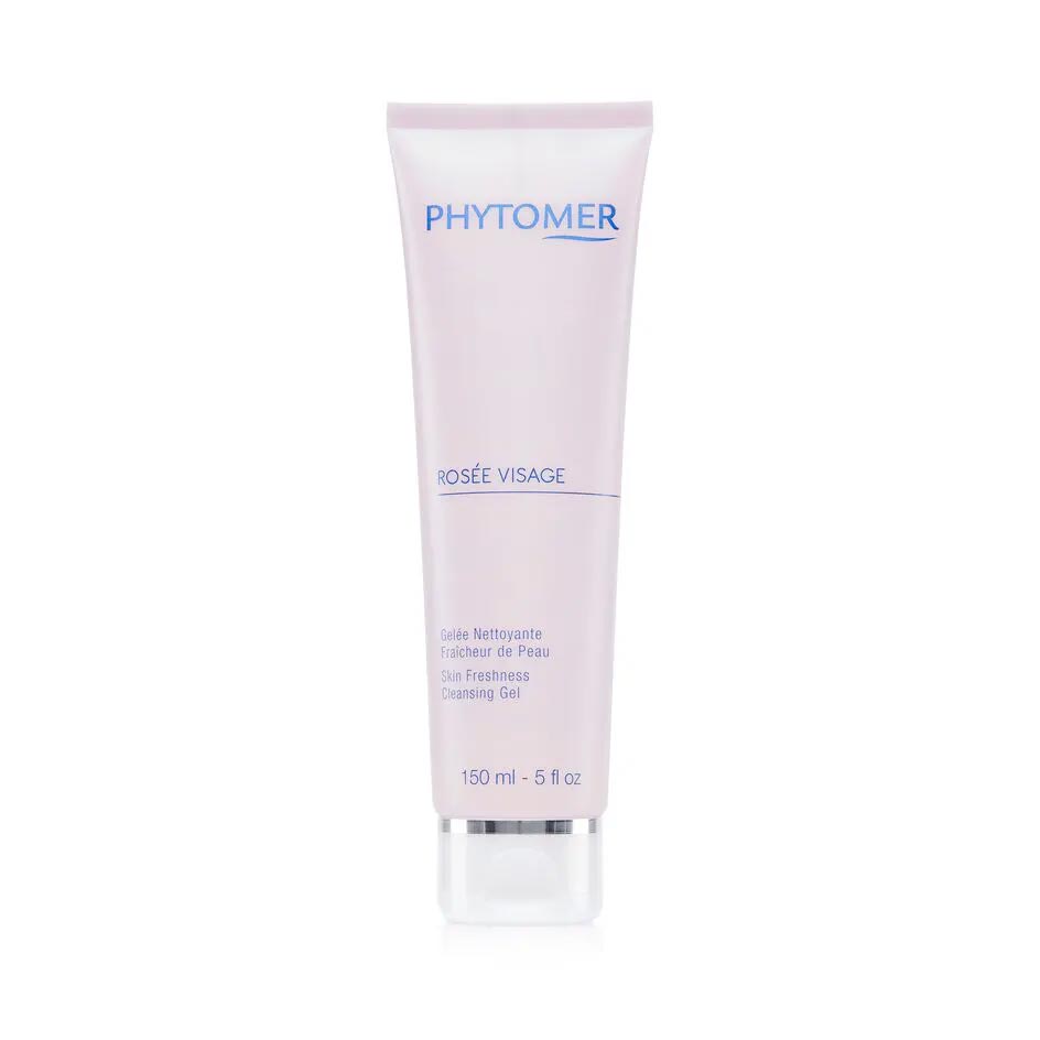 A tube of Phytomer Rosee Visage Skin Freshness Cleansing Gel 150ml with white and blue labeling.