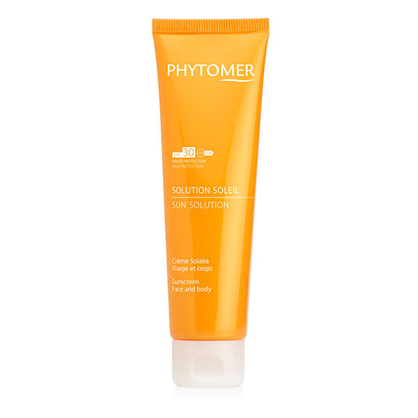 A tube of Phytomer Solution Soleil Sunscreen SPF 30 designed for face and body.