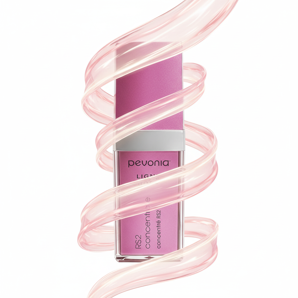 Pevonia lip balm with pink swirl design on a white background