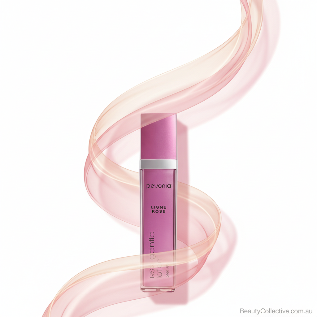 Pink lipstick with 'Pevonia' branding on a white background