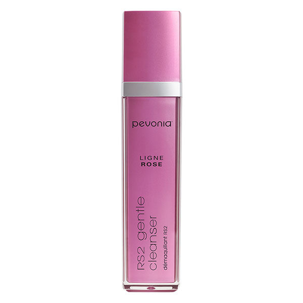 A bottle of Pevonia RS2 Rosacea Gentle Cleanser with a pink cap and label, indicating the product is specifically formulated for sensitive skin.