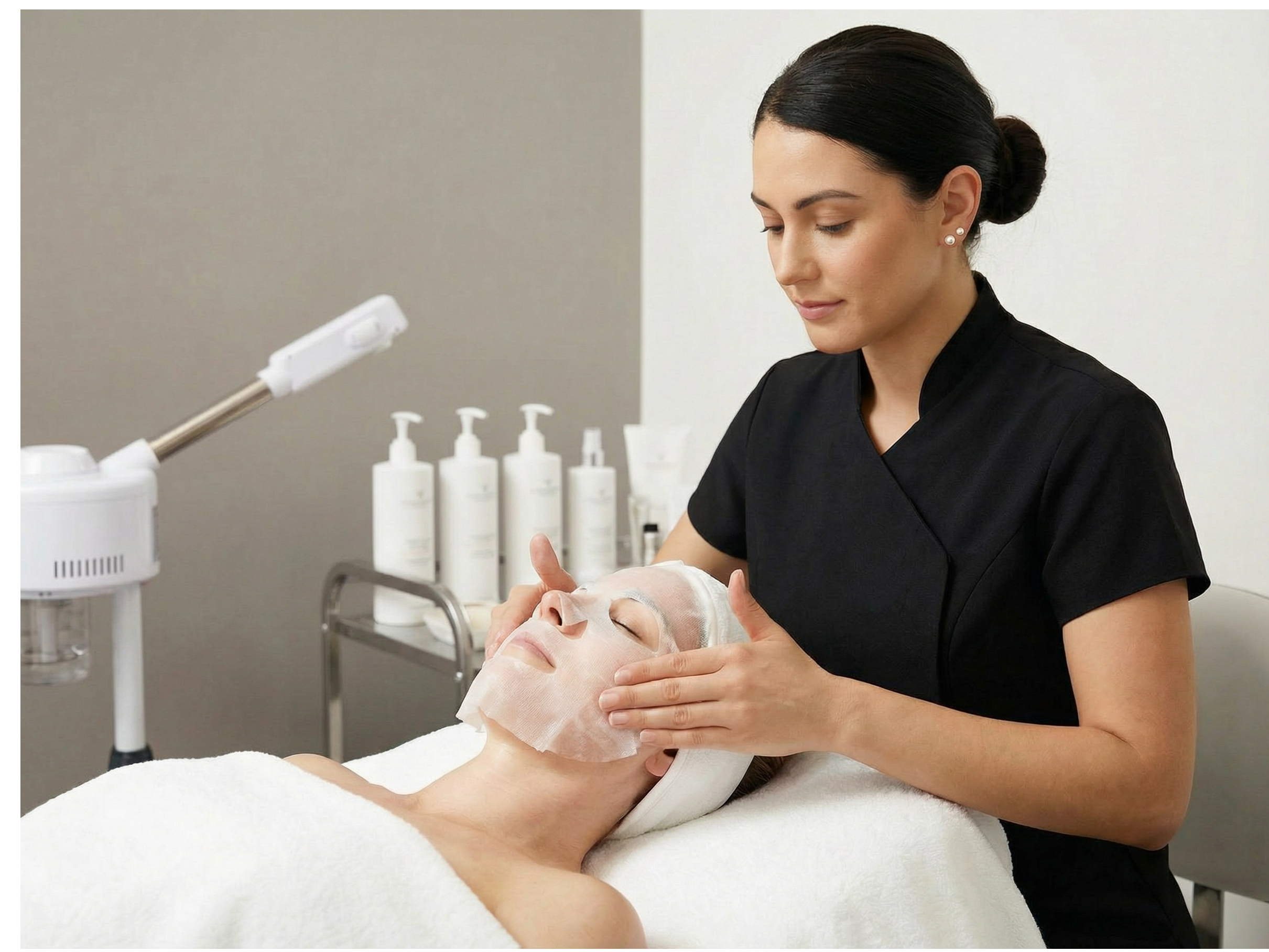 Woman receiving a facial treatment in a spa setting.