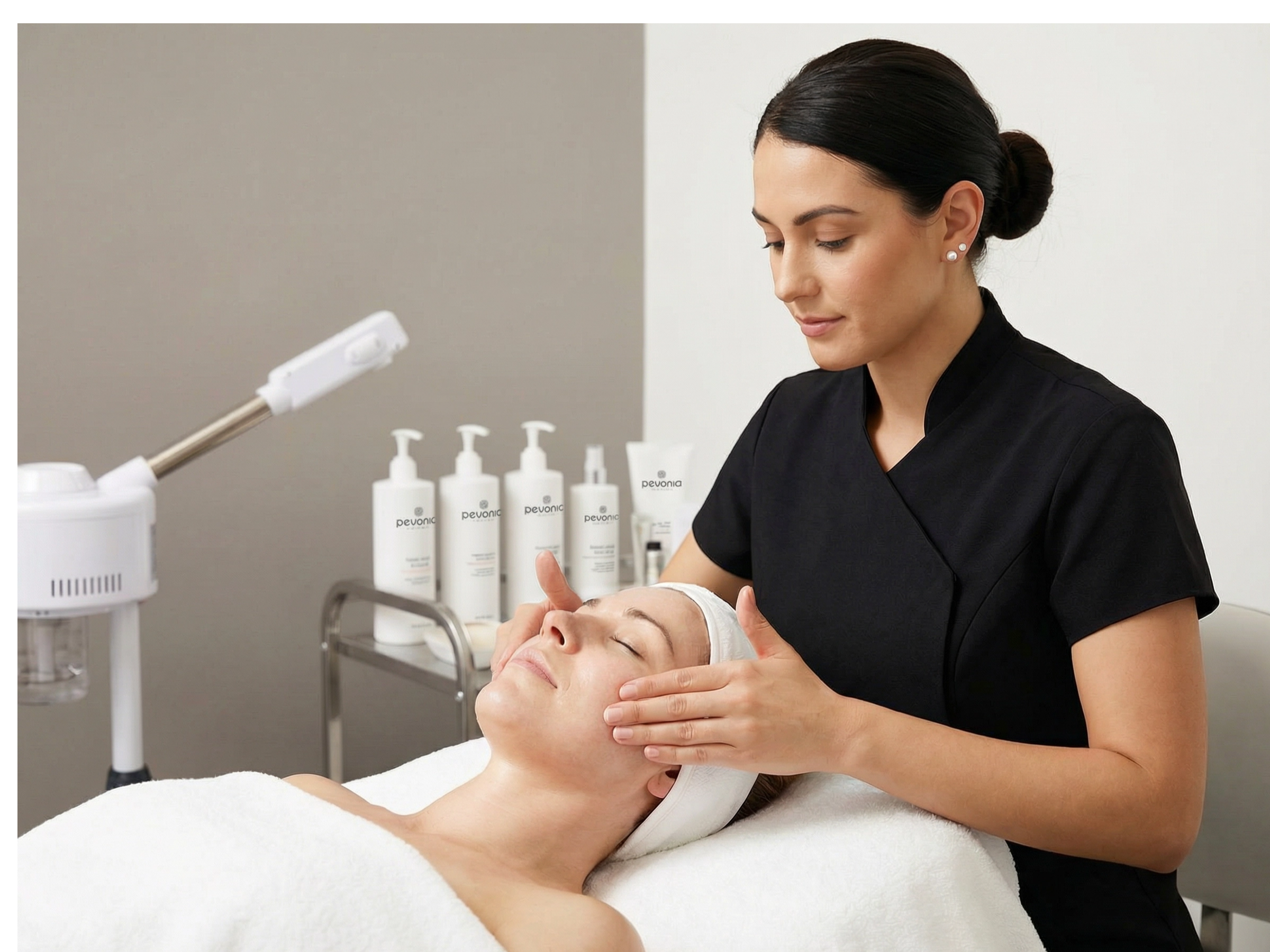 Woman receiving a facial treatment in a spa setting.
