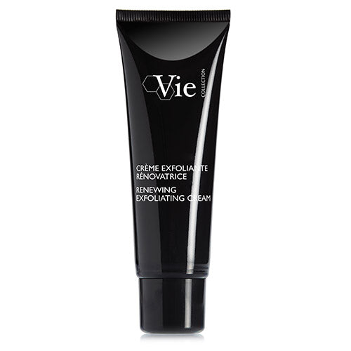 A black tube of Vie collection renewing exfoliating cream.