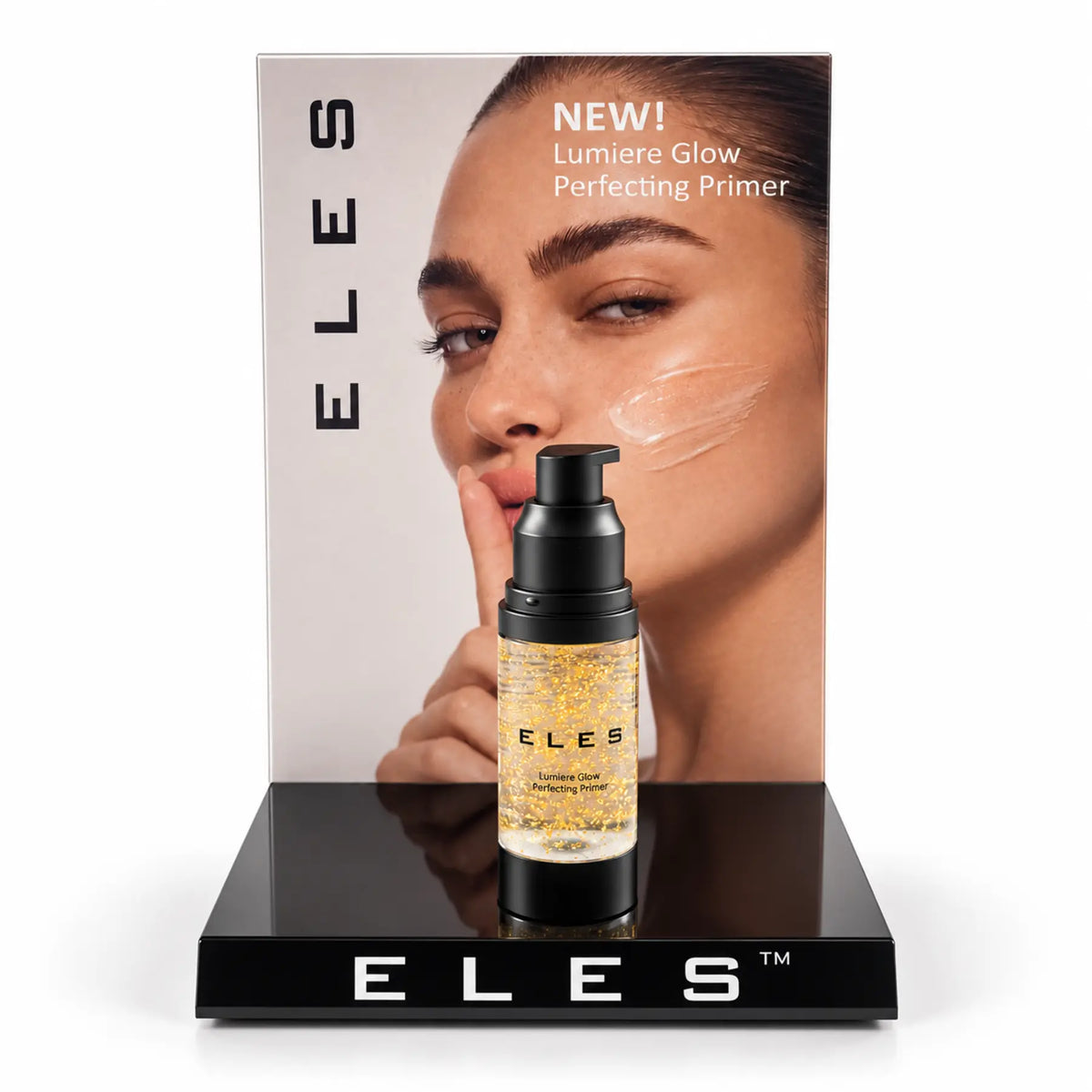 ELES Lumiere Glow Perfecting Primer counter display stand with tester