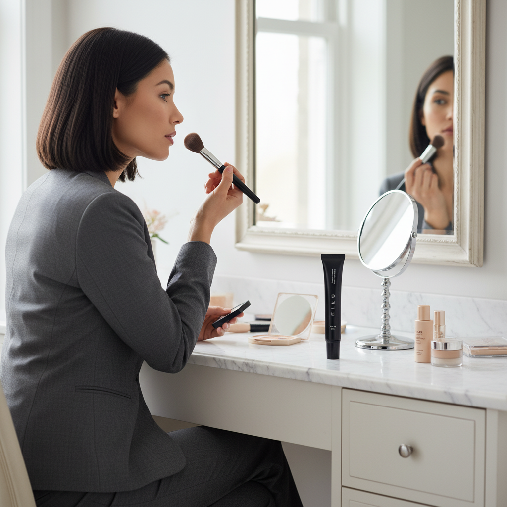 ELES Mineral Flawless Finish Foundation used for natural-looking complexion coverage during everyday makeup application.