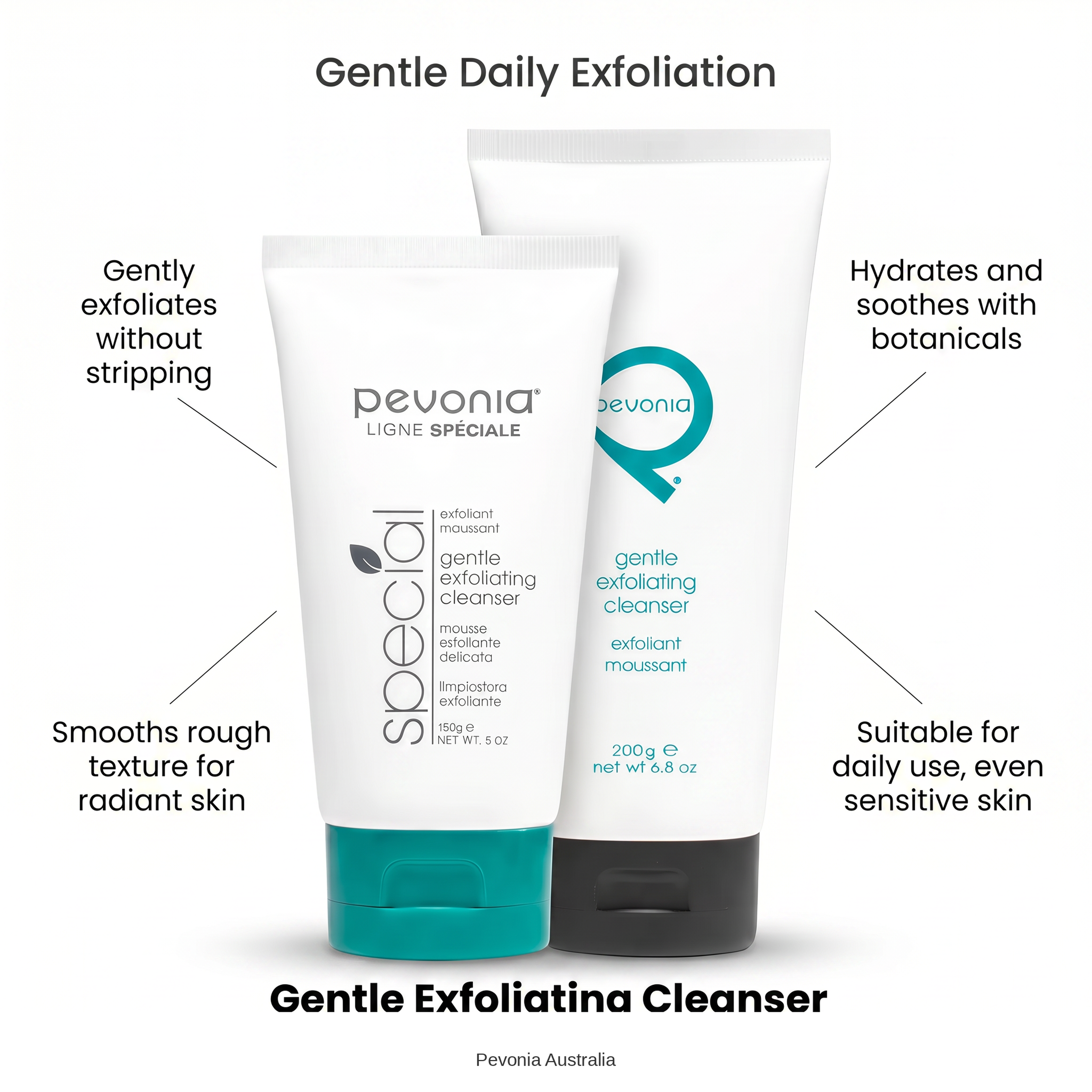 Pevonia Gentle Exfoliating Cleanser duo professional 200g and retail size 150g tubes duo botanical jojoba bead exfoliating facial cleanser for clinic use