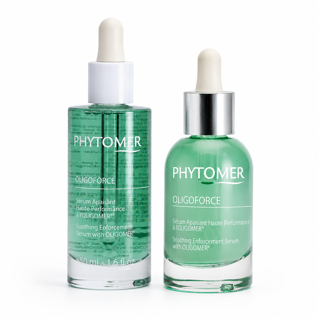 Phytomer Oligoforce Soothing Enforcement Serum with Oligomer calming facial serum professional and retail size in glass dropper bottle