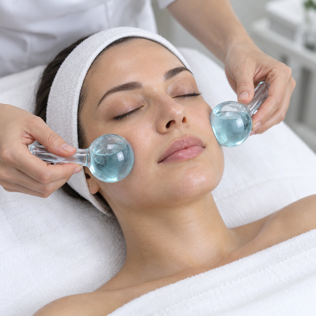 Therapist performing facial cooling-globe work
