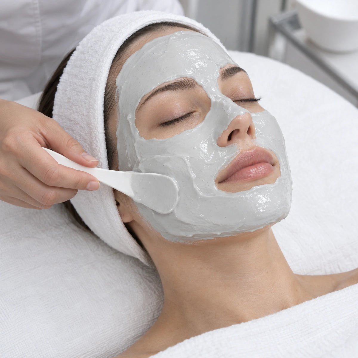 Therapist applying a modeling mask while leaving the nose and mouth clear