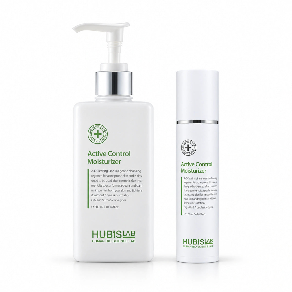 Active Control Moisturiser professional 300 ml and retail 120 ml presentations.