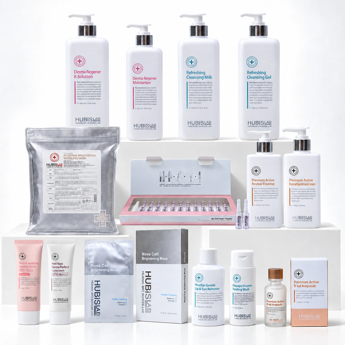 Complete HUBISLAB Age-Management professional treatment collection with 14 products, including the B-tol and Bio Cell concentrate options selected according to skin assessment.