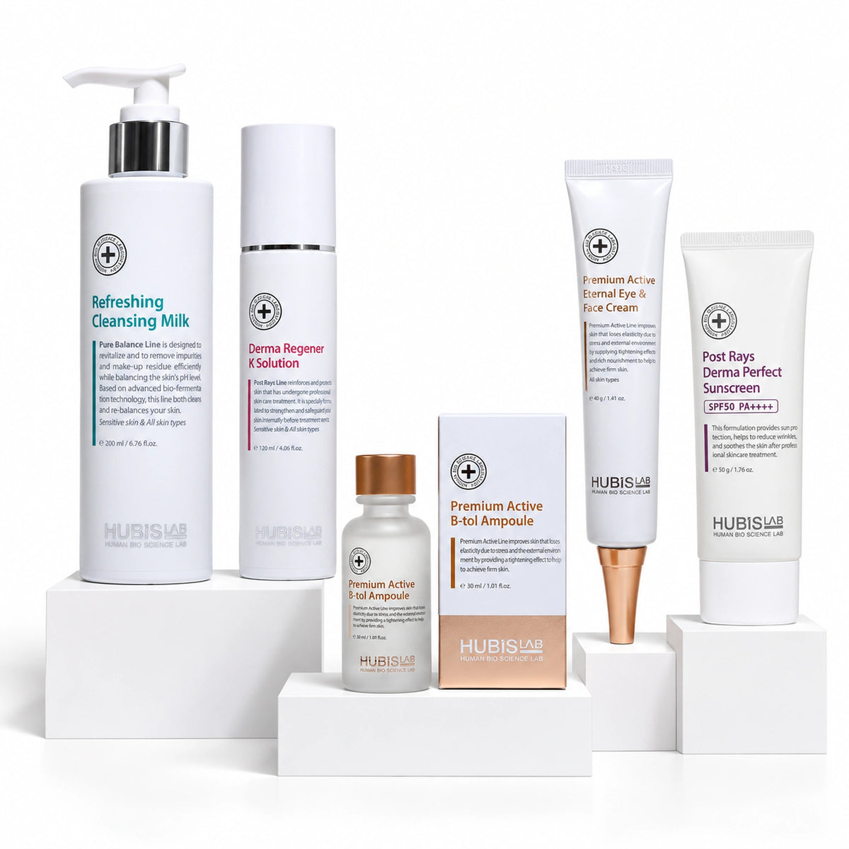 Selected retail homecare: Cleansing Milk 200 ml, K Solution 120 ml, B-tol 30 ml, Eternal Eye and Face Cream 40 g and Derma Perfect Sunscreen 50 g.